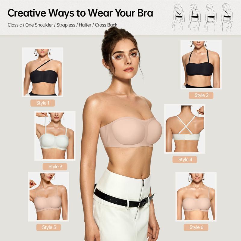 Mira Womens Strapless Bras Push Up Bandeau Bra Non Slip Wireless Supportive Padded Bras Seamless Comfortable Tube Jelly Bra